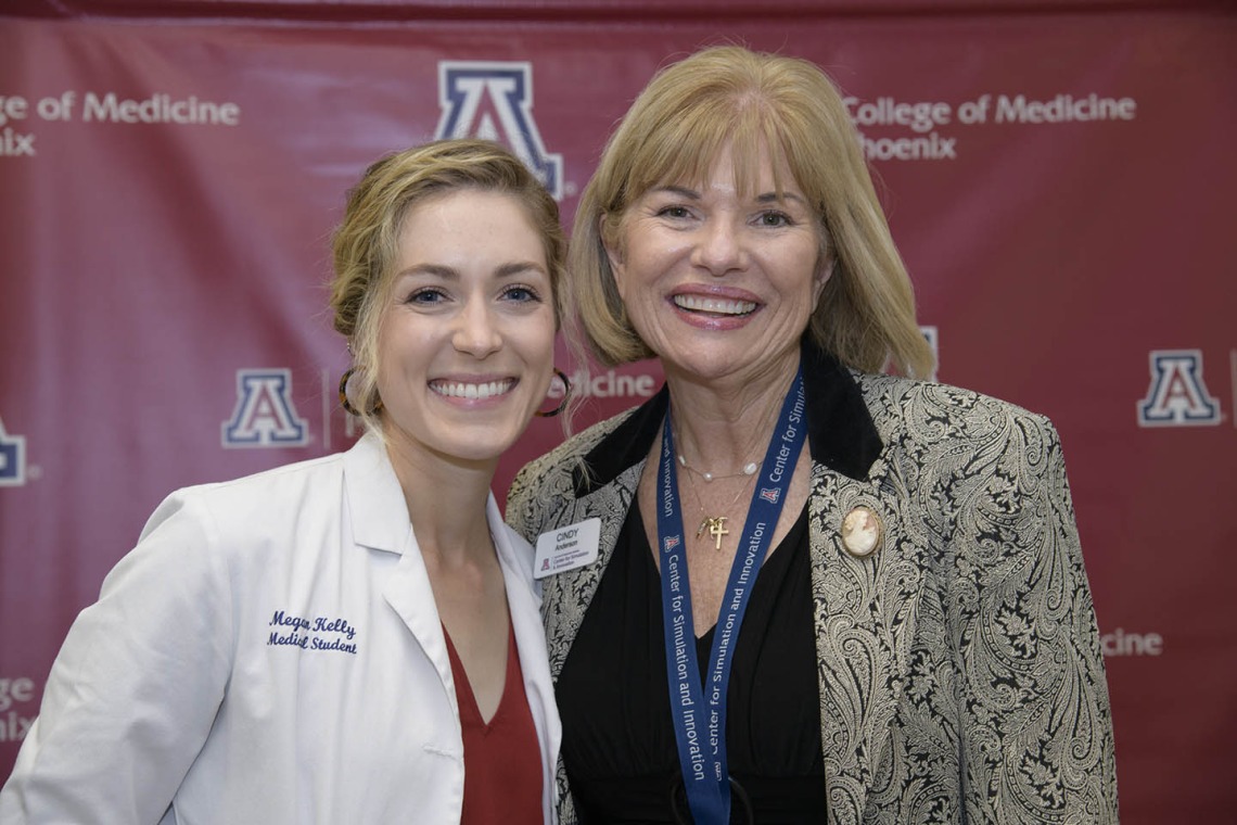 Primary Care Physician scholarship recipient Megan Kelly poses for a photo with Cindy Anderson, University of Arizona College of Medicine - Phoenix director of operators for the Center for Simulation and Innovation. 