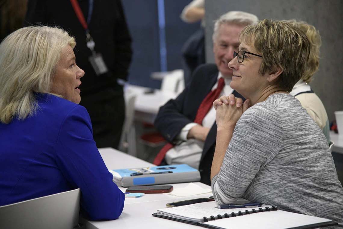 Bev Spink (left), interim senior director of Information Technology Services, was among the attendees at the Phoenix Biomedical Campus town hall event on Jan. 29, 2020.