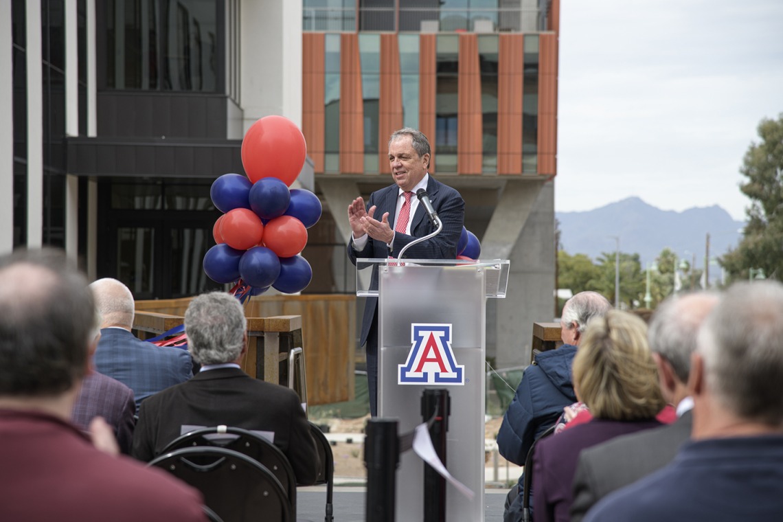 University of Arizona Senior Vice President for Health Sciences, Michael D. Dake, MD, speaks about the future of drug discovery with the opening of new Skaggs chemistry and biology laboratories. 