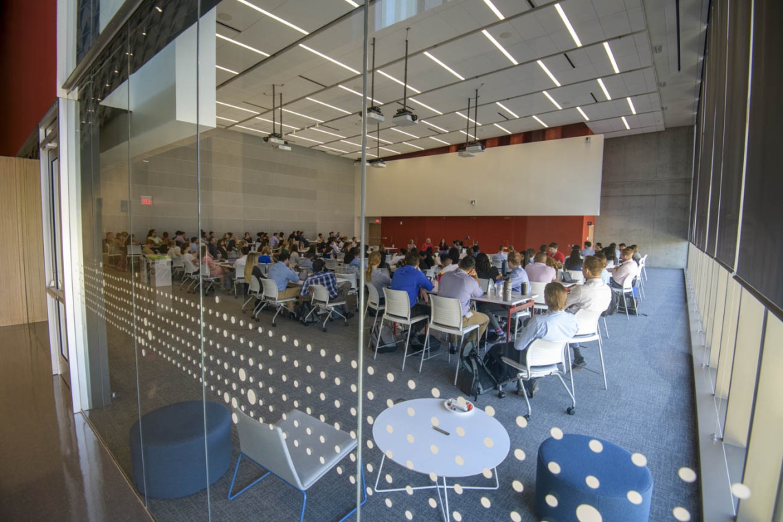 Large classrooms complement smaller spaces on floors three through six.