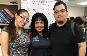 Alma Aguirre-Cruz, center, poses with Med-Start alumni Erica Aguirre, MPH (left), and Ray Larez, MPH (right). Many alumni stay connected to Med-Start to offer guidance to the students coming after them.
