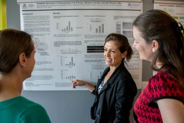 Dr. Rayna Gonzales (center) says mentorship is essential in getting more women through the pipeline to leadership. Here she is shown with colleagues Karen Hastings, MD, PhD (left), and Taben Hale, PhD (right).