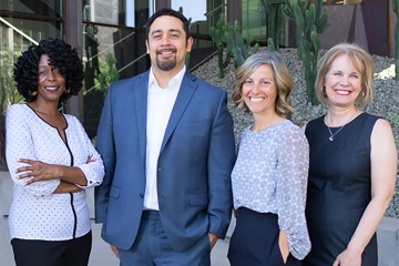 Members of the College of Medicine – Phoenix Office of Equity, Diversity and Inclusion team (from left): Sonji Muhammad, MA, director; Francisco Lucio, JD, associate dean; Cammy Bellis, MEd, education and training specialist; Julie Parrish, administrative associate
