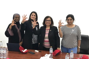 In January 2020, Dean Iman Hakim, MD, PhD, MPH, visits with students in the Global Health Institute program to earn a dual MPH degree from the Mel and Enid Zuckerman College of Public Health at the University of Arizona and from Gulf Medical University in Ajman, UAE.