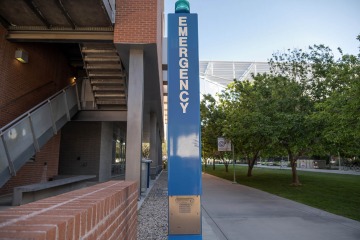 Blue light emergency phone on the University of Arizona campus.