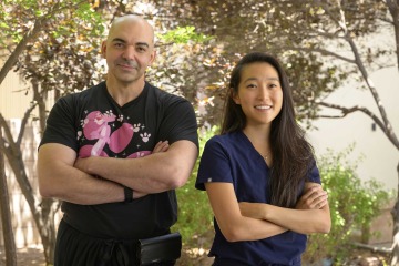 Portrait of pain physicians Dr. Mohab Ibrahim and Dr. Annie Lee