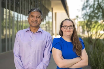 Portrait of Dr. Deepta Bhattacharya and Dr. Hannah Pizzato standing together