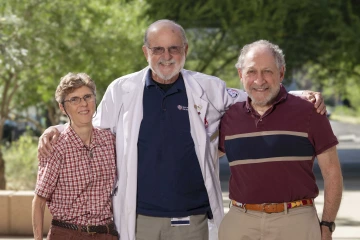 A photo of Lisa Shubitz, DVM, John Galgiani, MD, and Marc Orbach, PhD.