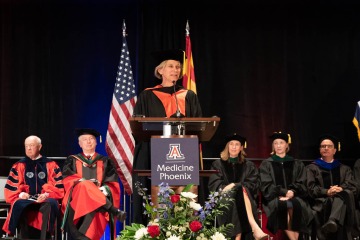 Provost Liesl Folks delivering her remarks during the College of Medicine – Phoenix commencement ceremony.