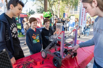 A look back at Connect2STEM 2020. Kids learn about robotics by watching a demonstration.