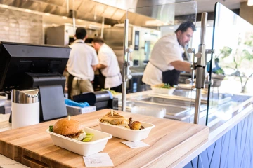 Cafe workers prepare food