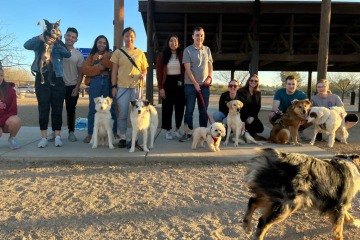 College of Medicine students gather March 3 for Pet Park Day at Tucson’s Himmel Park to share a little casual pet therapy time. 