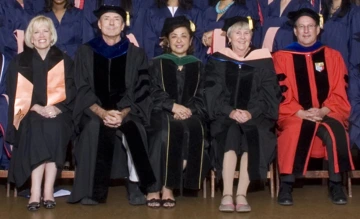 “Originals” at 2009 convocation, from left: Chris Tisch; Duane Sherrill, PhD; Dean Iman Hakim, MD, PhD, MPH; Jill de Zapien, Douglas Taren, PhD.