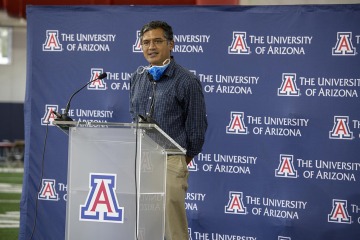 Deepta Bhattacharya, PhD, helped develop the antibody test for COVID-19 being used throughout Arizona. He discussed his work at a news conference in 2020.
