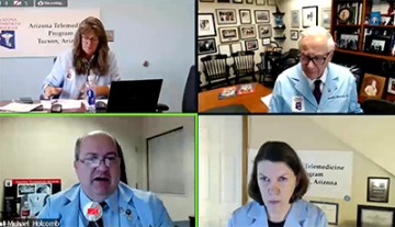 Ronald S. Weinstein, MD, founding director of the Arizona Telemedicine, is pictured in the webinar (top right) with fellow presenters. 