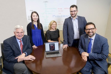 (From left) Drs. Frank Porreca, Yanxia Chen (who was a doctoral student at the time), Edita Navratilova, Aubin Moutal and Rajesh Khanna all worked on the paper that was recently published in BRAIN. The team previously published research that was featured on the cover of Science Translational Medicine.
