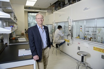 Pharmacy Dean Rick Schnellmann, PhD, in one of the new chemistry laboratories in the expanded Skaggs Center