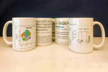 To celebrate a postdoctoral student’s first publication, Dr. Hale has coffee mugs made with the cover page and relevant charts. She gives one to her student and keeps one as a memento. (Photo courtesy Taben Hale)