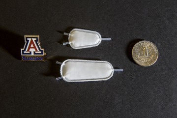 Two samples of a synthetic implantable pouch, which would be infused with insulin-producing cells as a therapy for Type 1 diabetics. 
