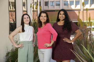 Violet Siwik, MD (center), UArizona College of Medicine – Tucson assistant dean for student affairs and assistant professor of family medicine, flanked by first-year medical students Caitlyn Dagenet and Meghana Bandlamuri, who were added recently to the college’s Wellness Committee
