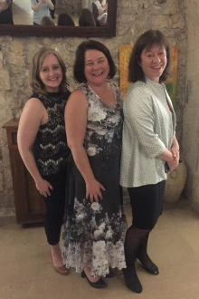 Julie Ledford, PhD; Nancy Sweitzer, MD, PhD; and Carol Gregorio, PhD, pose together before one of the group dinners in Italy. All three say the program is exhausting and exhilarating as they learn how to bring scientific discoveries to patients. (Photo courtesy Julie Ledford)