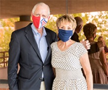 UArizona President Robert C. Robbins and Ginny Clements at an Aug. 31 event celebrating Clements' commitment of $8.5 million to establish the Ginny L. Clements Breast Cancer Research Institute. Chris Richards/University of Arizona